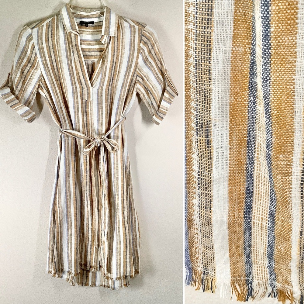 Anthropologie DREW Linen Shirt Dress XS Ollie Stripe Midi Vacation Resort Preppy - Picture 3 of 15